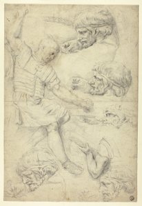 Náčrtky vojáka, hlavy, z římského reliéfu (recto); Náčrtky mužských aktů, z římského reliéfu (verze) od Unknown artist