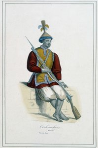 Voják z Cochinchinean brnění – v „Různých národech země““ od opata Paula Jonhanneauda, Librairie des Bons livres od Unknown artist