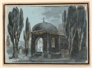 Scéna, kaple na hřbitově od Unknown artist