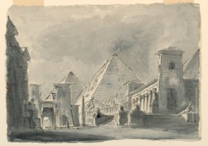 Scénický design, skupina egyptských budov z exteriéru od Unknown artist