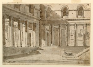 Scéna, palácový dvůr se schody od Unknown artist