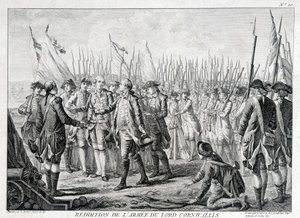 Vzdání se britské armády lorda Cornwallise (1738 - 1805) Americe dne 19. října 1781. od Unknown artist