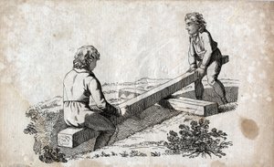 Houpačka: dvě děti na pásce na tupo (páska na tupo) Rytina z konce 18. století. Soukromá sbírka. od Unknown artist
