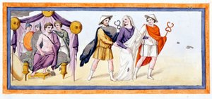 Talthybios a Eurybates vezmou panenskou Briseis před Achilla, který stojí ve stanu Myrmidonů. Ilias Chant I, v 345. Rytina z konce 18. století. od Unknown artist