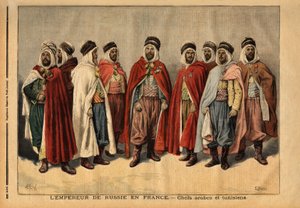 Arabští a tuniští náčelníci, pověření čestnou stráží cara Mikuláše II., na návštěvě Francie. (Si Hamza, hlava sidi šejků Uleds; Si Mohammed ben Gana, agha ze Zibanů; Si Ferhat Mouly, caid z Beni Maaida; Si Lakdan, agha z Larbaa od Unknown artist