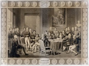 Vídeňský kongres. Vídeňský kongres v roce 1815. Alexandr I., car; H.R.Stewart, Castlereagh; Francois I., císař rakouský; Frederic William III, král pruský; Karl August, princ z Hardenberghu; Wilhelm von Humboldt (William z Humboldtu od Unknown artist