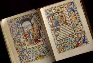 Korunovace trnů Dvojstrana otevřeného rukopisu „“ Kniha hodin od Marie Burgundské (1457-1482)“ (Cod. 1857) Osterreichische Nationalbibliothek Vídeň z konce 15. století od Unknown artist