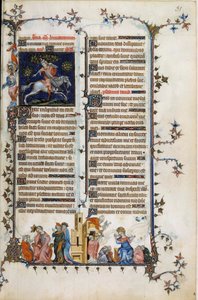 Dánský prelát a státník Absalon neboli Axel (1128-1201), který vymazal Dánsko od pirátů, umírá zavěšen na stromě. Níže, alegorie šílenství, prorok Daniel vysvětluje svůj sen králi Nabuchodonozorovi. Vpravo scéna svátosti od Unknown artist