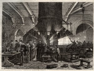 Benátský dóže navštěvující sklárnu Murano - Benátský dóže navštěvující sklárnu Murano - rytina v 