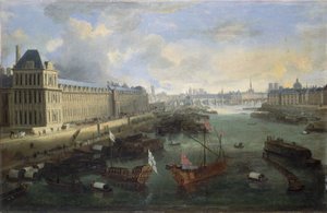 Velká galerie Louvru, Pont-Neuf, Cité, Collège des Quatres-Nations, asi 1670 Na Seině, královská galéra, mezi lety 1670 a 1685 (olej na plátně) od Unknown artist