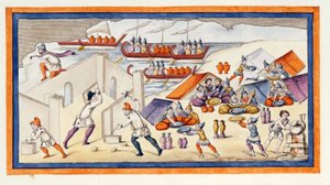 Řekové začali kopat hráz na ochranu svých kasáren a lodí. Ilias. Píseň VII. Rytina z konce 18. století. od Unknown artist