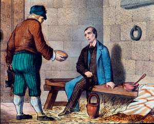 Italský vlastenec Silvio Pellico (1798-1854), obviňuje z karbonarismu (carbonari) a ohrazuje pevnost Spielberg (Spilberk) na Moravě Litografie 19. stol. od Unknown artist