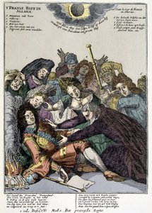 Král omdlel a dvořané ho obklopili, truchlili: výsměch na klopách Ludvíka XIV v Nizozemsku a Itálii v roce 1706 od Unknown artist