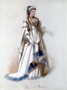 Mistři pěvci norimberští (Die Meistersinger von Nürnberg), opera vytvořená Richardem Wagnerem: Evin kostým pro první představení. Wagnerovo muzeum Bayreuth.