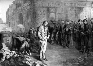 Pařížská komuna v roce 1871. Federe (communard) zajatý na rohu ulic Montmartre a Aboukir je vystaven požáru barikády, kterou federace postavili. Jeho soudruzi opustili barikádu, dokázal uprchnout, ale rychle fou od Unknown artist