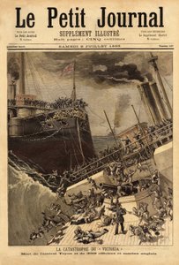 Bitevní loď Victoria se potápí u syrského pobřeží, pobídnuta lodí Camperdown. Rytina v „“ Le petit journal“ 8/07/1893. Selva sbírka. od Unknown artist
