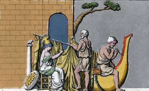 Stavba lodi Argo za pomoci Minervy s posvátným dřevem dubů Dodone. od Unknown artist