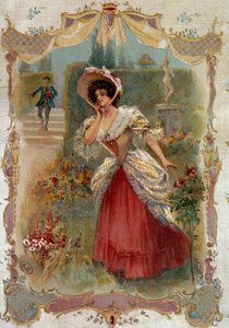 Rande Mladá žena čeká na svého snoubence. Litografie Paříže 19. století, dekorativní umění od Unknown artist