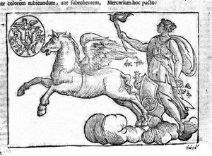 Svítání (voz slunce). Alegorie východu slunce s postavami řecké a římské mytologie na obloze. Rytina z „Mythologiae sive explicationes fabularum“ da Natalis Comitis. 1637. od Unknown artist