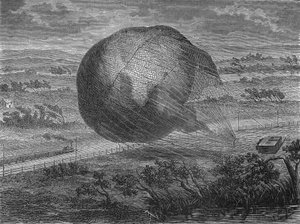 Pád míče „The Giant““ na pláních Hannoveru v roce 1863 s na palubě: Jules a Louis Godardovi, Felix Nadar, jeho manželka Fernand Montgolfier a Thirion. In “Album de la Science””, Éditions Jouvet od Unknown artist
