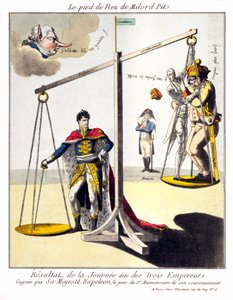 Úpatí nosu Milorda Pit - Výsledek tzv. Dne tří císařů - vyhrál Jeho Veličenstvo Napoleon, v den 1. výročí jeho korunovace. Karikatura o Napoleonovi I. a 3. koalici (Británie zastoupená Williamem Pi od Unknown artist