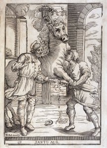 Zázrak svatého Eloi (uzdravení koně po amputaci) - rytina od Unknown artist
