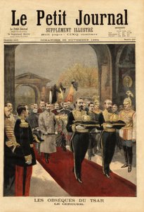 Obseques cara Alexandra III (1815-1894), v katedrále svatého Petra a Pavla, nekropole Romanov, v centru pevnosti St. Petersburg. Rytina v “” Le petit journal”” 25. 11. 1894. Selva sbírka. od Unknown artist
