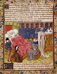 Pacient je zasažen Miniaturní smrtí převzatou z „“Le Tresor de Sapience““ (nebo „Le traite du jardin amoureux“) od Jean Gerson (1363-1429) Chantilly z 15. století, Musee Conde od Unknown artist