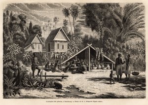 Výroba keramiky v Saniaboury (Laos). Rytina k ilustraci průzkumné cesty v Indočíně od Francise Garniera, poručíka de Vaisseau, v letech 1866-1868, publikovaná v „“Le tour du monde“““ 1870-1871, editoval Edouard Charton, vydání Hac od Unknown artist