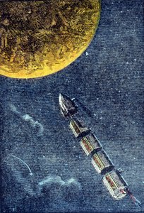 Raketa odstartovala do vesmíru při příletu k Měsíci - grav. v „Ze Země na Měsíc““ od Julese Verna od Unknown artist