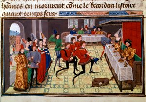 Svatební hostina na svatbě Clarisse, dcery krále Yvona z Gaskoňska a Renaud Miniature z rukopisu „Renaud de Montauban“ nebo „Les quatre fils Aymon“ od Loyseta Liedeta (aktivní mezi 1448 a 1478). Paní 5073. Bibliotéka z 15. století od Unknown artist