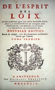 Titulní strana knihy „Duch zákonů“ od Charlese Louise de Secondat, barona de La Brede et de Montesquieu (1689-1755). Amsterdam Edition 1749. od Unknown artist