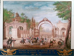 Triumfální vstup Agustina Iturbideho (1783-1824), prvního císaře nezávislého Mexika, v Mexico City 7.9.1821 (Triumfální vstup prvního císaře svobodného Mexika Agustina Iturbideho v Mexico City, 7. září od Unknown artist