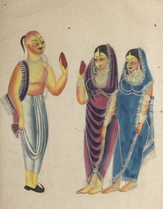 Vaišnavský oddaný se dvěma ženami od Unknown artist