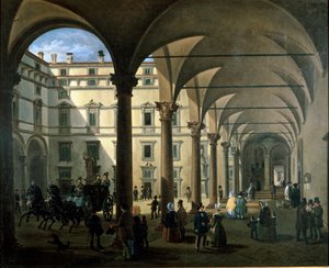 Pohled na dvůr Arcivescovado v Miláně (malba, kolem roku 1850) od Unknown artist