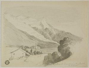Pohled na vesnici Chamonix a ledovec Bossons od Unknown artist