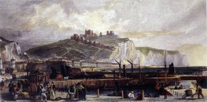 Pohled na město Dover a jeho vysoké bílé křídové útesy v Anglii. 1850. od Unknown artist