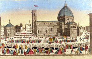 Pohled na velkou florentskou katedrálu (Duomo Santa Maria del Fiore), kterou realizoval Filippo Brunelleschi, v den procesí svatého Boha. cca 1790 od Unknown artist