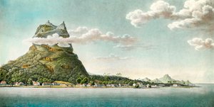 Pohled na ostrov Bora Bora v současné Francouzské Polynésii. Rytina 18. století. Soukromá sbírka od Unknown artist