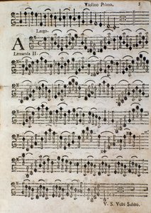 Housle. Notová stránka pro Balletto a 3, op. 3 od Tomaso Albinoni (1701) od Unknown artist