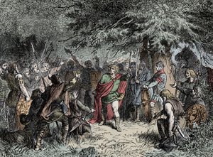 Wittekind volá své Sasy do zbraně – Widukind Saský (asi 750-810) vyzývá Sasy, aby zvedli zbraně proti francouzské invazi Karla Velikého v roce 777 od Unknown artist