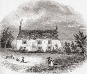 Woolsthorpe Manor, Woolsthorpe-by-Colsterworth, Lincolnshire, Anglie, ze staré Anglie: A Pictorial Museum, pub. 1847 od Unknown artist