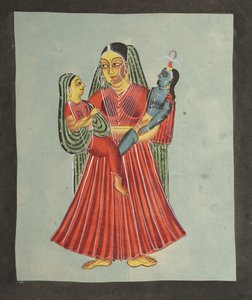 Yasoda drží Krišnu a Rádhu od Unknown artist