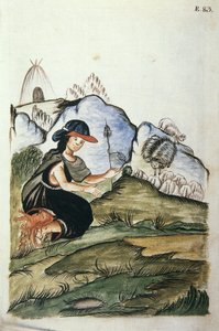 Mladá indická pastýřka rodící v přírodě, z knihy "Trujillo del Peru" nebo "Códice Martínez Compañón", od Baltazara Martineze Compañóna y Bujandy, biskupa z Trujillo (1782-1785) od Unknown artist
