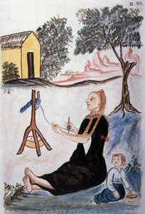 Mladá Indka spřádá vlnu, z knihy „Trujillo del Peru“ nebo „Códice Martínez Compañón“, od Baltazara Martineze Compañóna y Bujandy, biskupa z Trujillo (1782-1785) od Unknown artist