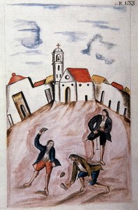 Mladí indiáni, kteří si hrají s káčou, z knihy „Trujillo del Peru“ nebo „Códice Martínez Compañón“, od Baltazara Martineze Compañóna y Bujandy, biskupa z Trujillo (1782-1785) od Unknown artist