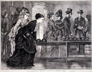 Mladé ženy hrající bowling, ve Spojených státech, circa 1870 - rytina od Unknown artist