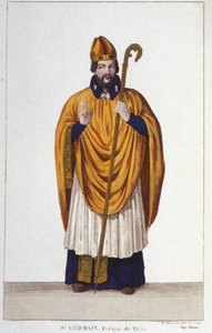 portrét Saint Germain. Eveque of Paris v rytině 555 z roku 1830 od Unknown artist