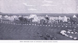 Búrský uprchlický tábor v Spitzkopu, kolonie Orange River, z After Pretoria: The Guerilla War vydané Harmsworth Bros Limited od Unknown photographer