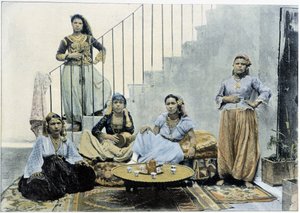 Maurské ženy z Alžíru užívající čaj - autochrom, konec 19. století od Unknown photographer